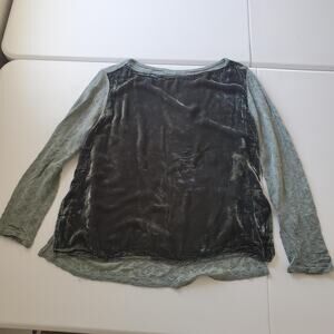 Cut Loose Blouse Women Medium Green Velvet Scoop Neck Long Sleeve Textured Fairy